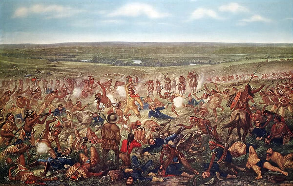 Battle of the Little Big Horn, June 1876 (colour lithograph)