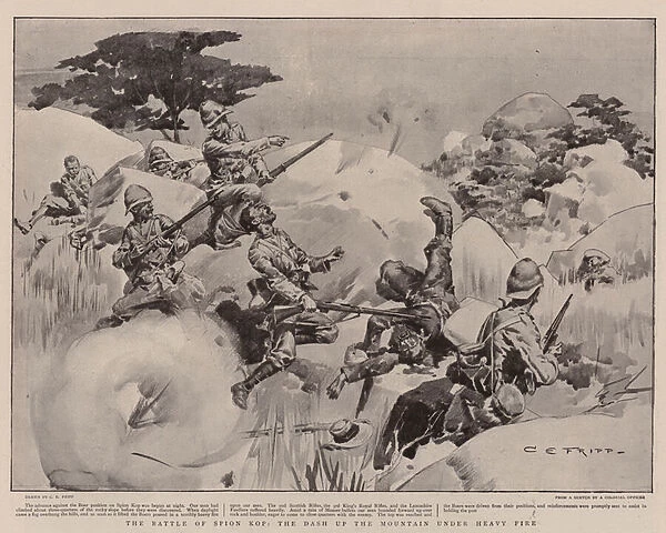 The Battle of Spion Kop, the Dash up the Mountain under Heavy Fire (litho)