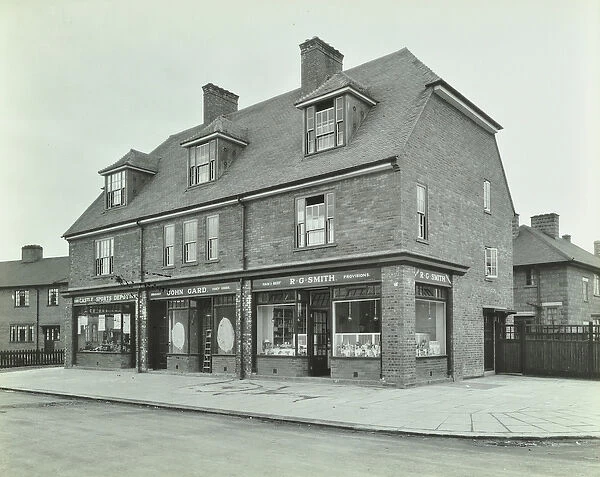 Becontree Estate: exterior of shops, 1925 (b  /  w photo)