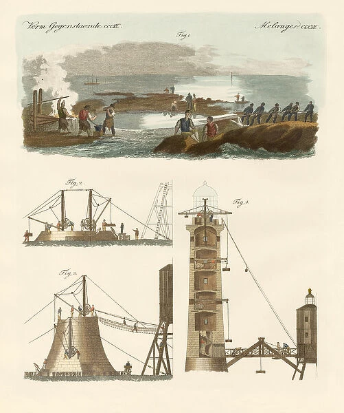 Bell Rock lighthouse (coloured engraving)