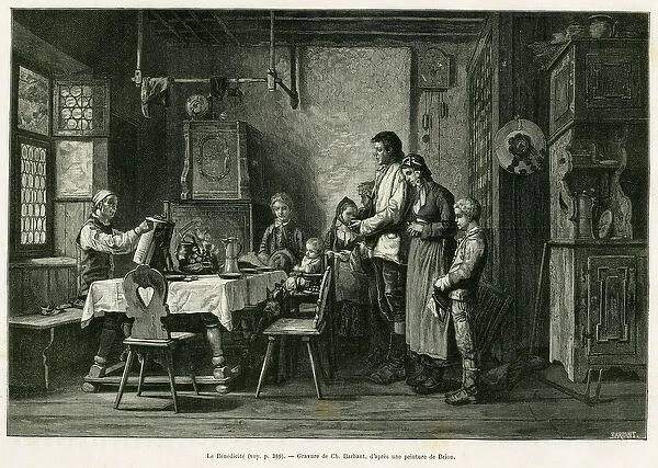 The benedicite. Barbant engraving after a painting by Brion