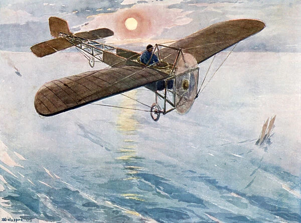 Bleriot crossing the Channel, 25 July 1909 (colour litho)