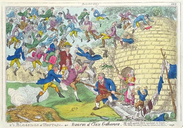 Blessings of Britain - or Swarm of Tax Gatherers, 1817 (colour etching)