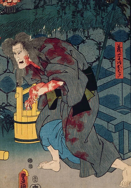The blood stained witch - figure from Japanese theatre, 1852 (colour woodblock print)