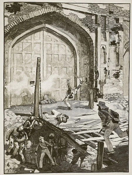 Blowing up the Cashmere gate at Delhi, illustration from Cassell