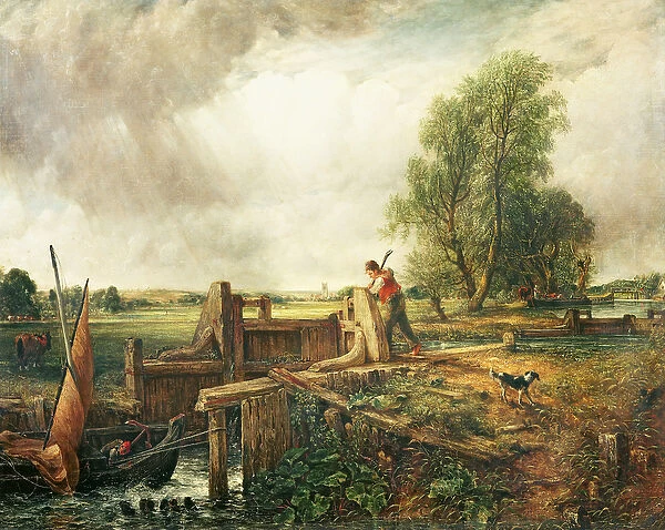 A Boat Passing a Lock (oil on canvas)