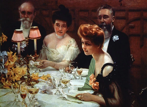 A bourgeois dinner, c. 1900 (print)