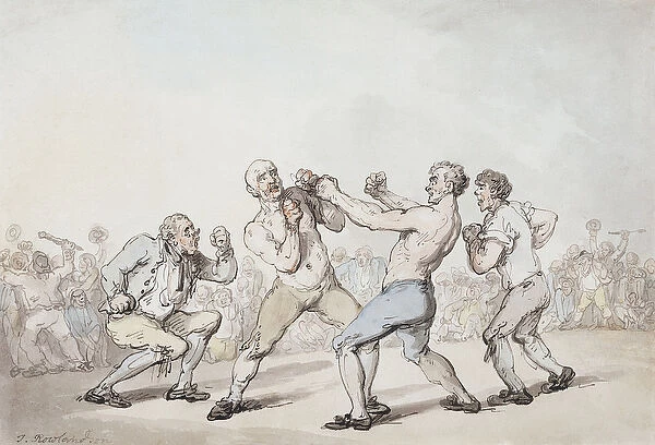 The Boxing Match, (pen and ink and watercolour)