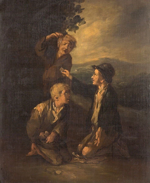 Boys playing knuckle bones (oil on canvas)