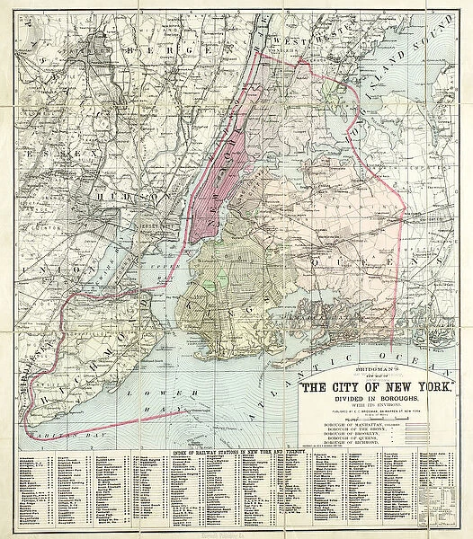 Bridgmans new map of the City of New York divided in boroughs with its environs
