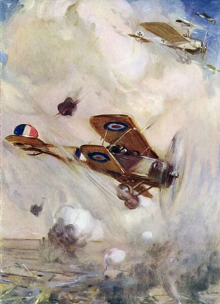 The British airman arrived at the scene of the fight just in time (colour litho)