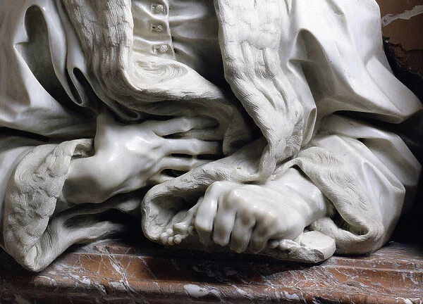 Bust of Gabrielle Fonseca (doctor of Pope Innocent X) detail of hands clutching robe