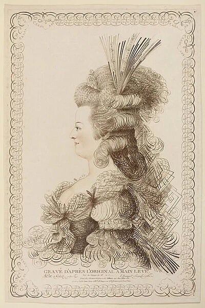 Calligraphic Portrait of Marie Antoinette, 1787 (etching & engraving)