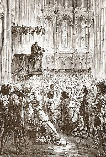 Calvin preaching his farewell sermon in expectation of banishment