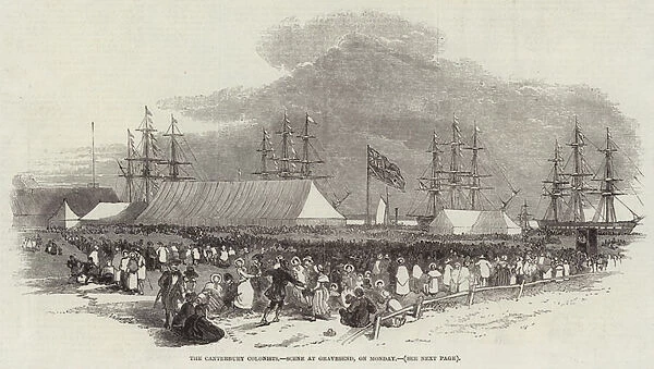The Canterbury Colonists, Scene at Gravesend, on Monday (engraving)