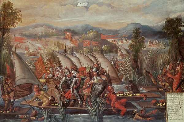The Capture of Guatemoc (c. 1495-1522), the last Aztec Emperor of Mexico (panel No. 8)