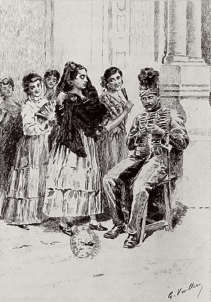 Carmen by Prosper Merimee illustrated by Eugene Decisy (1866-p. 1936) (engraving)