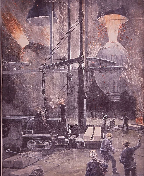 Carnegie steel works, Bessemer converters at full blast, Pittsburgh, Pennsylvania
