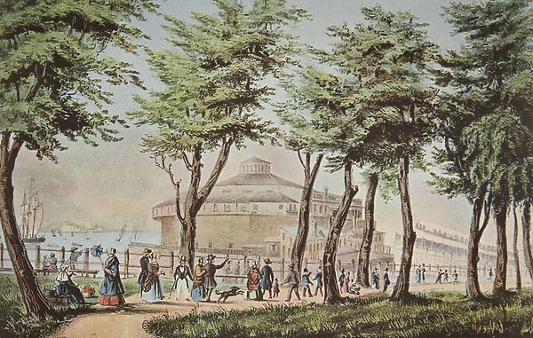 Castle Garden, New York, From The Battery, pub. 1848, Currier & Ives (colour litho)