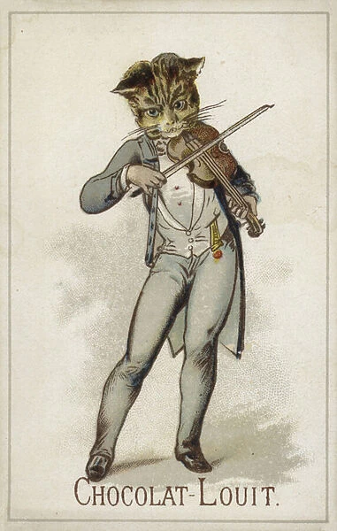 Cat playing the fiddle (chromolitho)
