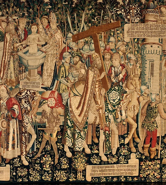 Cathedral (La Seo. Ca tedral del Salvador de Zaragoza). The tapestry museum. Flemish tapestry. The legend of the Holy Cross (La leyenda de la Santa Cruz, de legende van het Heilig Kruis). Detail. Ca. 1450. 430x1120cm