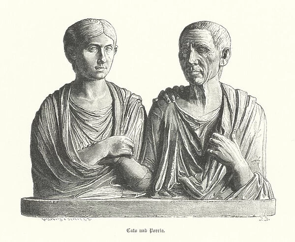 Cato and Porcia, ancient Roman sculpture (engraving)