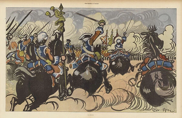 Cavalry charge in olden times (colour litho)