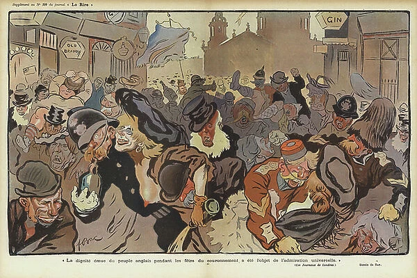 Celebrations in London for the coronation of King Edward VII, illustration for Le Rire (colour litho)