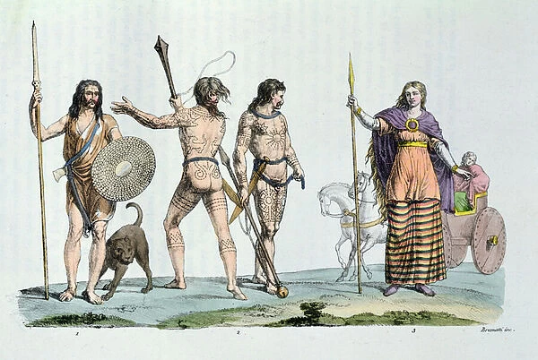 Celtic people at the time of Julius Caesar, illustration from