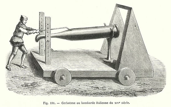 Cerbotane ou bombarde italienne du XIVe siecle (engraving)