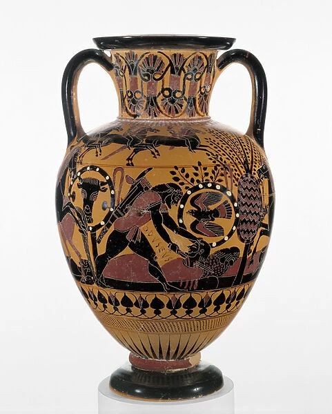 Chalcidian black-figure neck amphora with Odysseus killing a Thracian, c. 540 BC (terracotta)