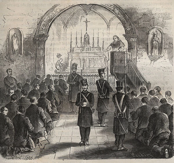 The chapel of the Toulon bagne in the 19th century. Engraving in '