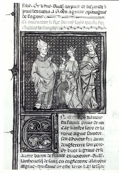 Charles III (879-929) the Simple with his wife and his son, Louis IV (921-954)