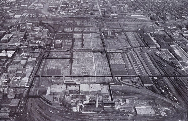 Chicago: The Chicago Stock Yards from the Air (b  /  w photo)