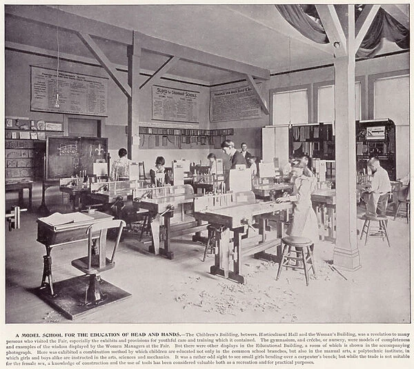 Chicago Worlds Fair, 1893: A Model School for the Education of Head and Hands (b  /  w photo)