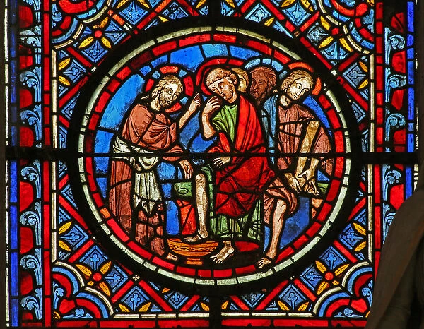 Christ washes his disciples feet (stained glass)