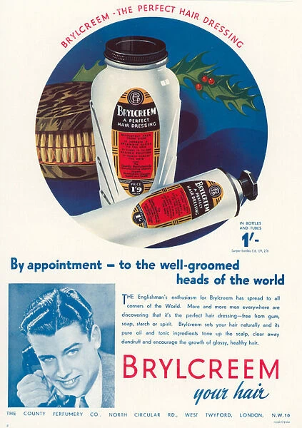 Christmas advertisement for Brylcreem hair dressing (colour litho)