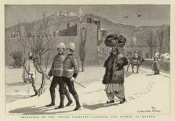 Christmas on the Indian Frontier, catering for Dinner at Quetta (engraving)