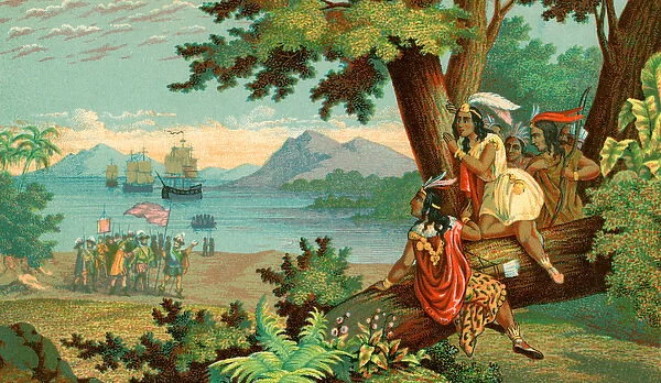 Christopher Columbus Arriving in the New World, 1900 (chromolithograph)