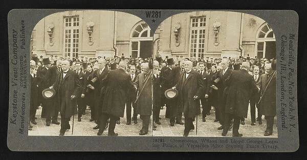 Clemenceau, Wilson and Lloyd George leaving the Palace of Versailles after signing