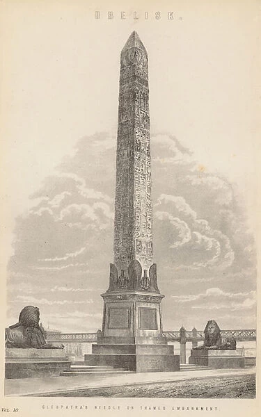 Cleopatras Needle on the Thames Embankment (engraving)