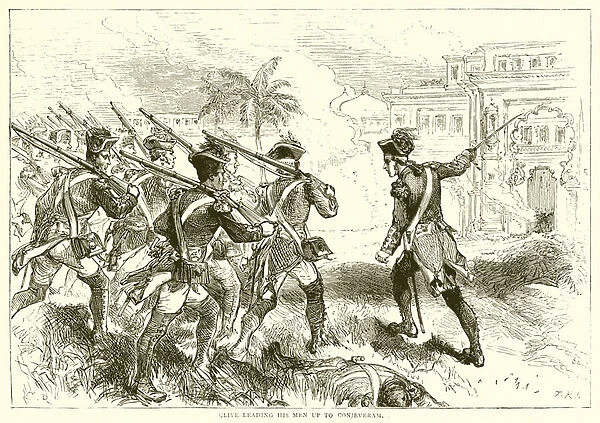 Clive leading his men up to Conjeveram (1751) (engraving)