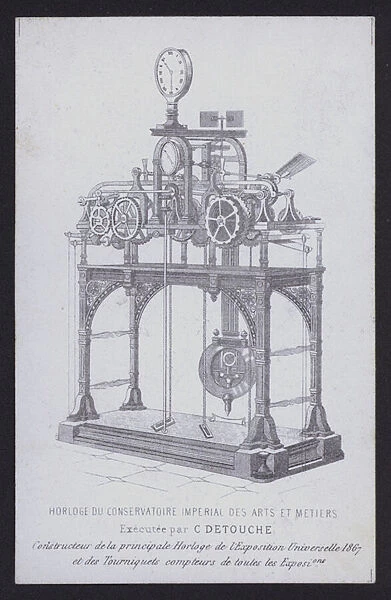 Clock making services offered by Constantin-Louis Detouche (engraving)