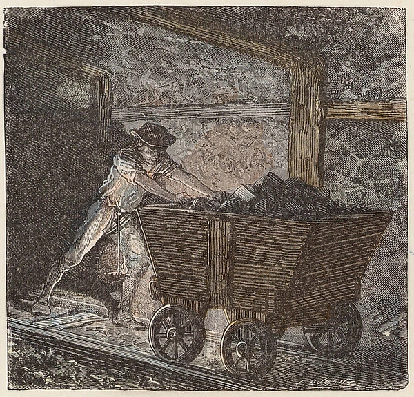 Coal mining (coloured engraving)