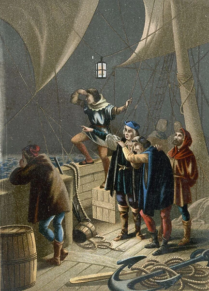 Columbus seeing a light indicating the proximity of land
