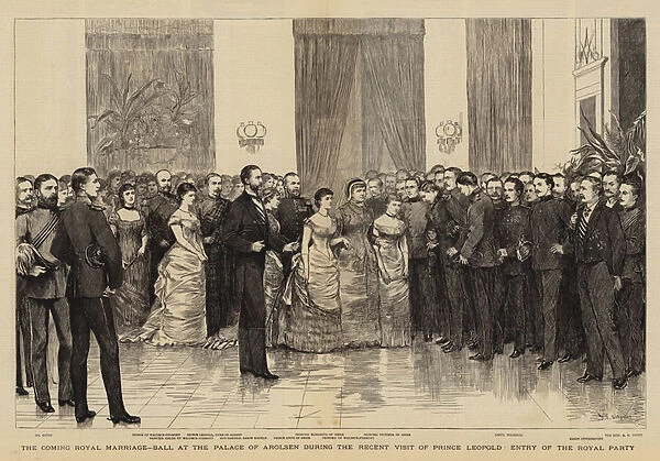 The Coming Royal Marriage, Ball at the Palace of Arolsen during the Recent Visit of Prince Leopold, Entry of the Royal Party (engraving)