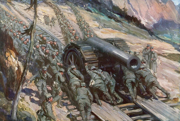 Conquering the Mountains, Italy, World War I (colour litho)