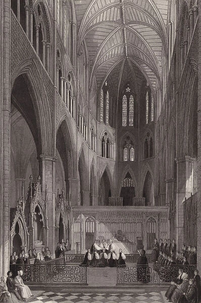 Consecration of colonial bishops in Westminster Abbey, London (engraving)