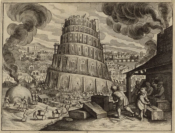Construction of the Tower of Babel (engraving)