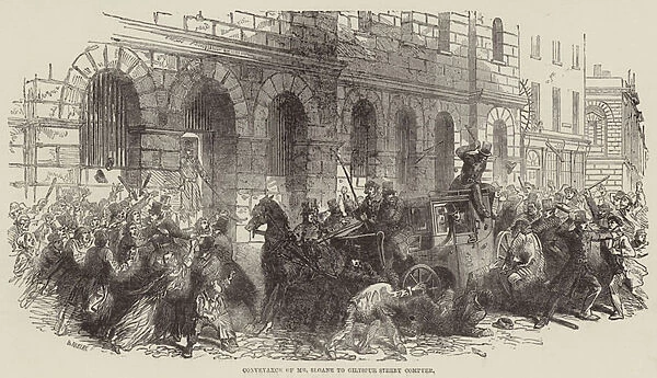 Conveyance of Mr Sloane to Giltspur Street Compter (engraving)